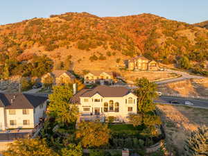 Drone / aerial view of a mountainous background