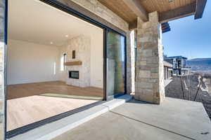 View of patio / terrace featuring a mountain view