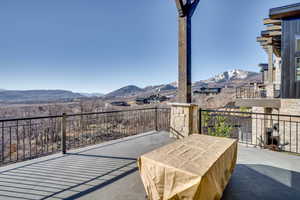 View of patio / terrace with a mountain view