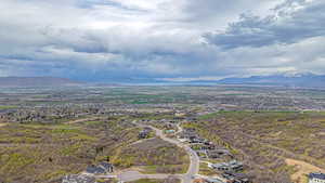 Aerial perspective of suburban area featuring mountains
