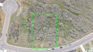 Aerial overview of property's location featuring property boundaries highlighted