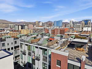 View of city looking north east with a mountain backdrop