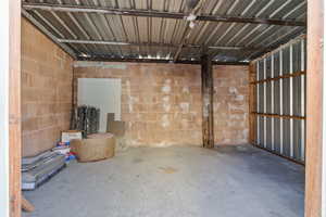 Garage with concrete block wall
