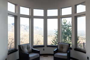 Sitting room with a mountain view