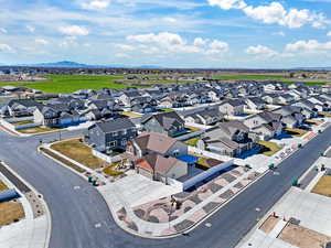 Aerial perspective of suburban area featuring mountains