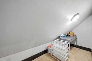 Interior space featuring carpet floors and baseboards