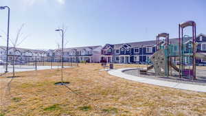 Community play area with a residential view