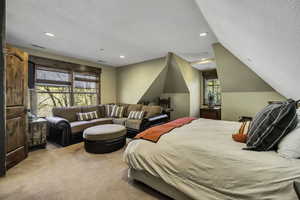 Bedroom featuring carpet flooring and recessed lighting