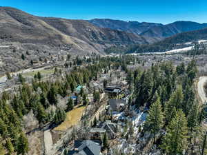 Drone / aerial view of a mountainous background