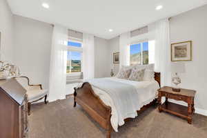 Bedroom with carpet floors and recessed lighting