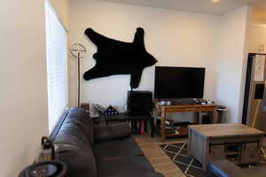 Living room featuring light wood-style flooring