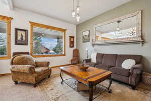 Carpeted living room with plenty of natural light