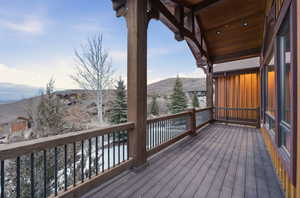 Deck featuring a mountain view