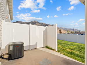 View of patio / terrace featuring a mountain view