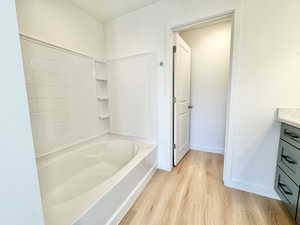 Full bathroom featuring vanity and light wood-type flooring