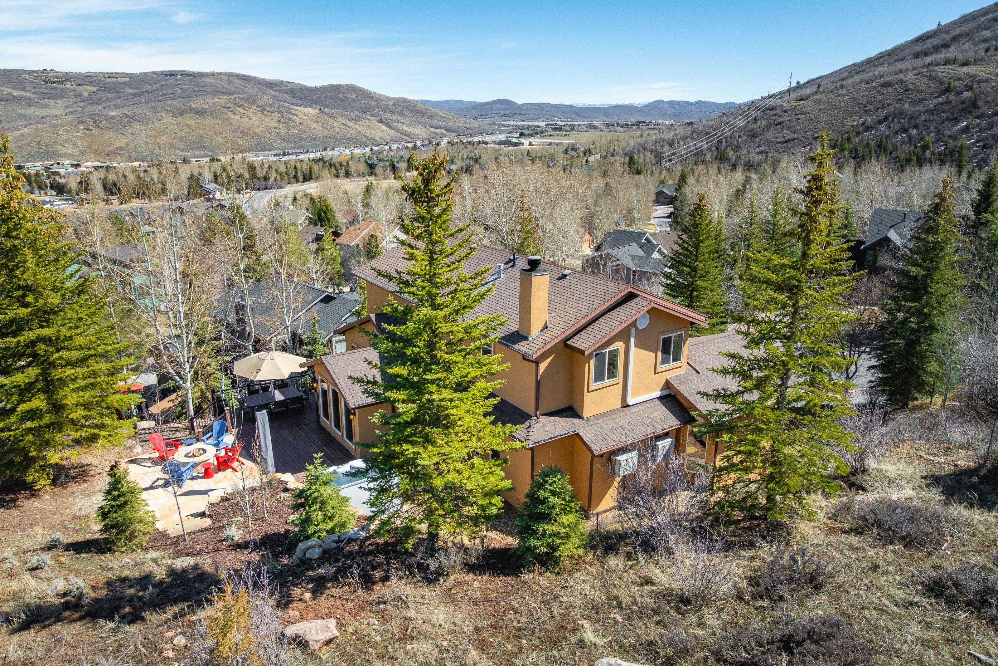 Drone / aerial view of a mountainous background