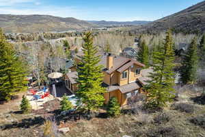 Drone / aerial view of a mountainous background