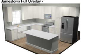 Kitchen featuring stainless steel appliances, light countertops, dark wood finished floors, white cabinetry, and a center island