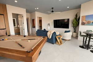 Playroom featuring recessed lighting, billiards, and ceiling fan