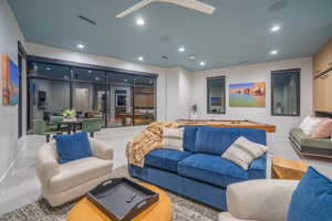Living room with recessed lighting