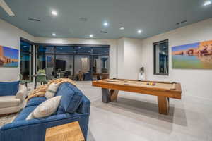 Playroom featuring billiards, recessed lighting, and tile patterned flooring