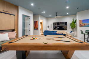 Rec room with recessed lighting and pool table