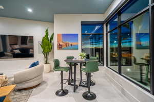 Dining space with recessed lighting