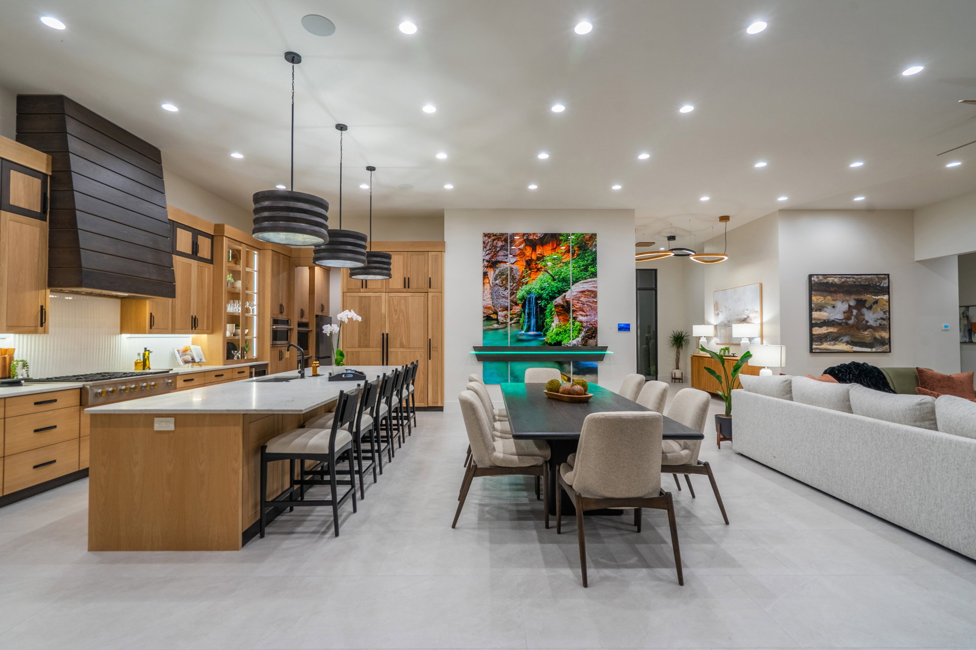 Dining area featuring recessed lighting