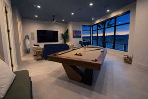 Playroom featuring billiards table and recessed lighting