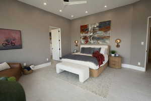 Bedroom featuring a ceiling fan and recessed lighting