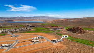 Bird's eye view of a water and mountain view