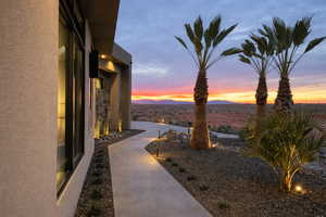 Yard at dusk with a mountain view