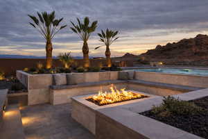 View of patio / terrace featuring a mountain view