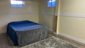 Bedroom featuring multiple windows and wood finished floors