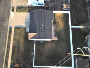 Bird's eye aerial view of .21 acre lot with a large backyard