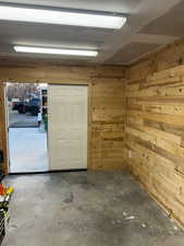 Garage with wooden walls