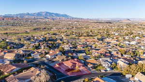 Drone / aerial view of a mountainous background