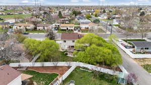 Aerial perspective of suburban area