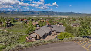 Aerial perspective of suburban area with mountains