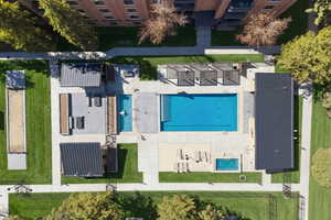 Aerial view of a pool