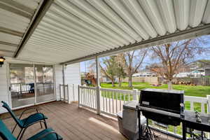 Wooden terrace with a residential view