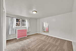 Unfurnished bedroom featuring multiple windows, light colored carpet, and a textured ceiling