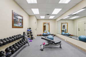 Workout area with a drop ceiling