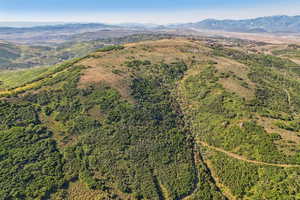 Aerial view of a mountain backdrop