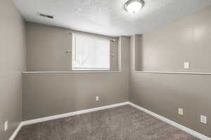 Private basement bedroom tucked away for added separation, featuring soft carpet, neutral tones, and a cozy feel. Ideal for a quiet retreat, hobby space, or tucked-away home office.