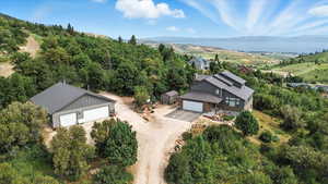 View from above of property featuring a mountainous background