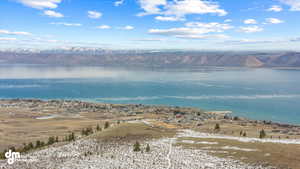 Aerial view of a water and mountain view