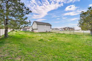 Fenced backyard with a residential view