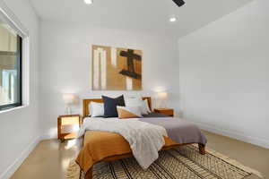 Bedroom featuring ceiling fan and recessed lighting