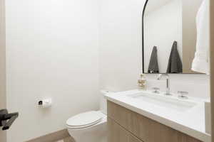 1/2 Bathroom featuring vanity and toilet